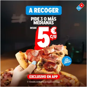 Recoge 3 o más pizzas: Medianas a 5€ en Domino's