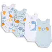 Conjunto 4 Bodies Algodón 100% para Bebés Sin Mangas
