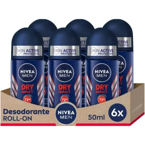 Desodorante NIVEA MEN Dry Impact Roll-on 6 x 50 ml 72h