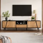 Mueble de salón TV 180 cm, negro y natural, con 2 puertas