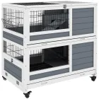 Conejera de madera PawHut con ruedas, 2 niveles, gris y blanco