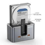 Doble Bahía Dock USB-C para HDD/SSD 2,5” y 3,5” con Clonación