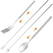 Cubiertos telescópicos de acero inoxidable para barbacoa y cena