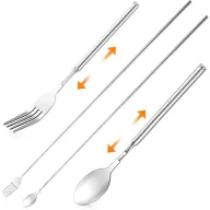 Cubiertos telescópicos de acero inoxidable para barbacoa y cena