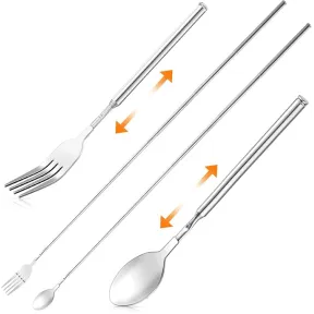 Cubiertos telescópicos de acero inoxidable para barbacoa y cena