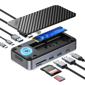Estación de acoplamiento ORICO USB C 10 en 1 con NVMe M.2 SSD