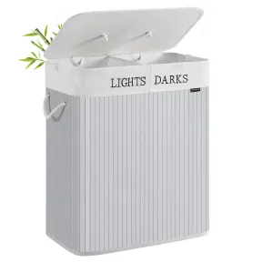 Cesto de Ropa Sucia de Bambú, 100L, Plegable con Tapa
