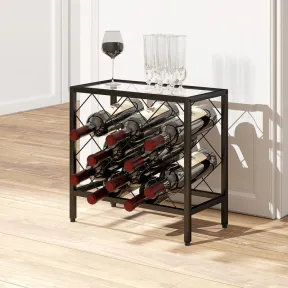 Botellero Negro para 10 Botellas con Encimera de Vidrio