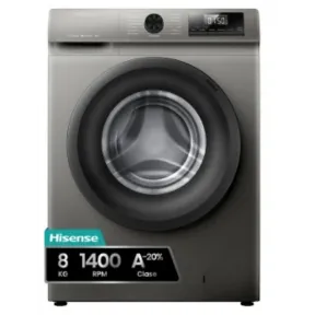 Lavadora Hisense 8 kg, Carga Frontal, 1400 rpm, Gris, A+