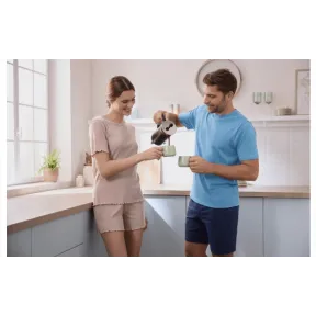 Pijama corto de canalé para mujer, suave y cómodo