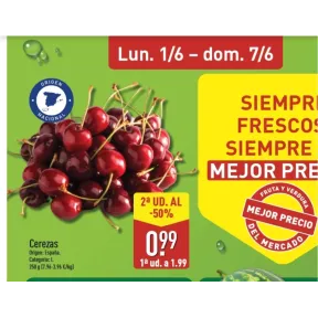 Cerezas a 5,96€/kg: 2° al 50%, comprando 2.