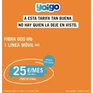 Fibra 600mb + línea móvil ilimitada en Yoigo.