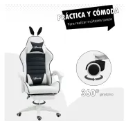 Silla Gaming Giratoria Vinsetto Blanca Negra con Ajuste de Altura