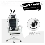 Silla Gaming Giratoria Vinsetto Blanca Negra con Ajuste de Altura