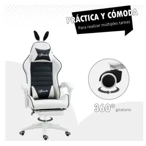 Silla Gaming Giratoria Vinsetto Blanca Negra con Ajuste de Altura
