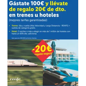 Regístrate en LIDL: Gasta 100€ y recibe 20€ en hoteles o trenes