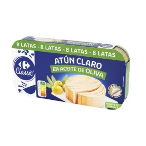 Atún claro en aceite de oliva Carrefour: 8 latas 52 g.