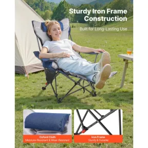 Silla Reclinable Extragrande de Camping con Reposapiés