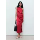 Vestido fruncido lateral satinado en color vino u oliva