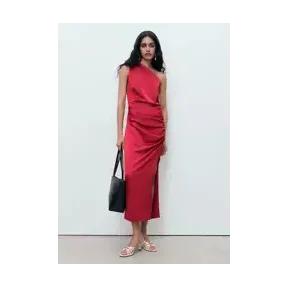 Vestido fruncido lateral satinado en color vino u oliva