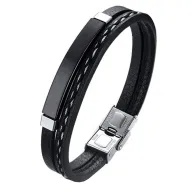 Pulsera de cuero y acero inoxidable para hombre, personalizable