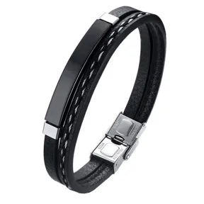 Pulsera de cuero y acero inoxidable para hombre, personalizable