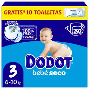 Pañales Dodot Bebé-Seco Talla 3 (6-10 kg) + Toallitas Regalo