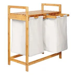 Cesto de ropa sucia extensible Lumaland de bambú con 2 bolsas
