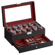 Caja de 12 Relojes SONGMICS con Tapa de Cristal y Cajón