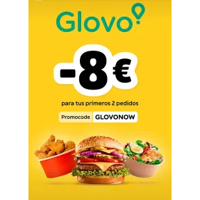 Consigue 8€ de descuento en 2 pedidos de Glovo desde 15€
