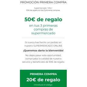 Regala 50€ en tus 3 primeras compras del supermercado