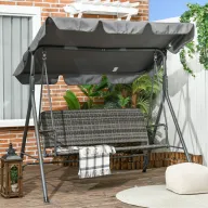 Columpio Exterior 3 Plazas con Toldo Ajustable y Ratán PE