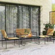 Conjunto Terraza de Ratán: Sofá, Sillones y Mesa de Vidrio