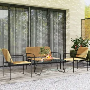 Conjunto Terraza de Ratán: Sofá, Sillones y Mesa de Vidrio
