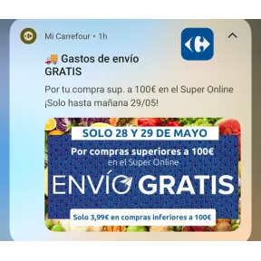 Gastos de envío GRATIS en Carrefour Super Online desde 100€