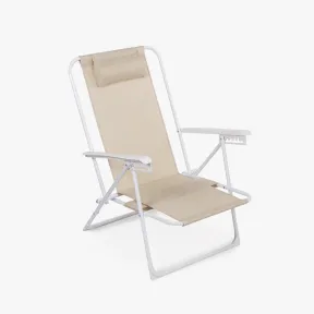 SILLA RECLINABLE DE PLAYA - 5 POSICIONES, Beige y Verde