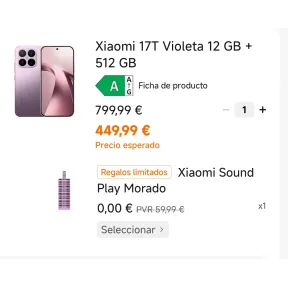 Xiaomi 17T (12GB 512GB) + Altavoz Bluetooth GRATIS 360€