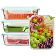 Cajas de vidrio con tapa, 8 unidades (4 recipientes + 4 tapas)