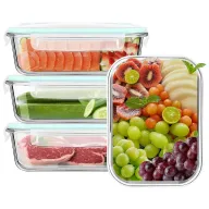 Cajas de vidrio con tapa, 8 unidades (4 recipientes + 4 tapas)