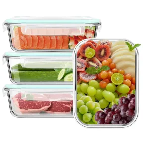 Cajas de vidrio con tapa, 8 unidades (4 recipientes + 4 tapas)