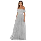 Vestido Maxi Bardot Embellecido Maya Deluxe en Gris Suave