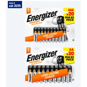 Pilas alcalinas Energizer Maxipack - AA y AAA (20 unidades)