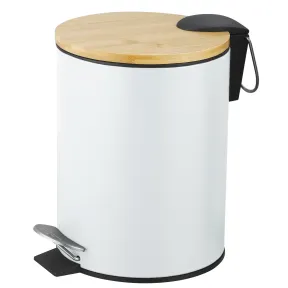 Papelera de Baño 5L con Tapa de Bambú y Pedal Silencioso