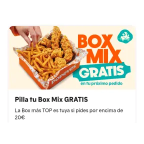 Consigue GRATIS un Box Mix de Popeyes en pedidos de 20€