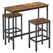 Mesa de Desayuno Industrial con 2 Taburetes Marrón y Negro
