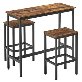 Mesa de Desayuno Industrial con 2 Taburetes Marrón y Negro