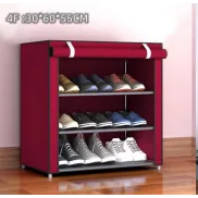Organizador de Calzado Rojo con 4 Estantes y Cubierta de Tela