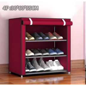 Organizador de Calzado Rojo con 4 Estantes y Cubierta de Tela