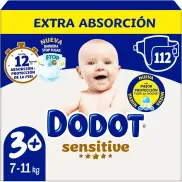 Pañales Dodot Sensitive Extra Talla 3+ para Bebés - 112 Unidades