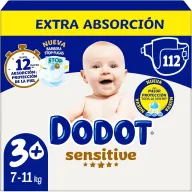 Pañales Dodot Sensitive Extra Talla 3+ para Bebés - 112 Unidades